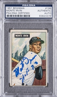 1951 Bowman #198 Monte Irvin Signed Rookie Card – HOF (dec. 2016) – PSA/DNA